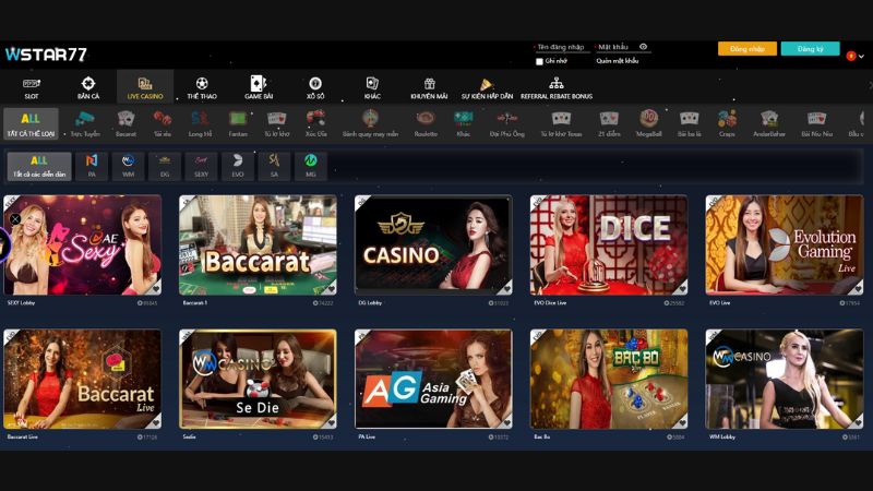 Wstar77 12 Live casino siêu kịch tính tại nhà cái hàng đầu