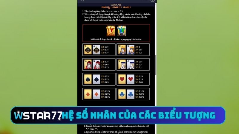 Hướng Dẫn Chơi Super Ace Tại Wstar77 - Chi Tiết Từ A - Z 3 Hệ số nhân của các biểu tượng