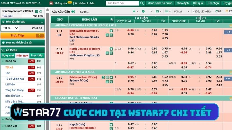 Hướng Dẫn Cược CMD Tại Wstar77 - Trải Nghiệm Cá Độ Đỉnh Nhất 2 Hướng dẫn cược CMD tại Wstar77 chi tiết